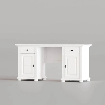 Birou Elena 2 usi si 2 sertare lemn masiv alb unt, 160 × 75 × 80 cm