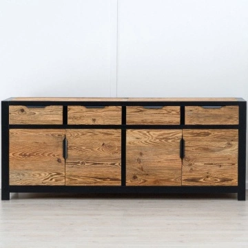 Bufet Lemn Masiv Rustic Loft cu 4 usi si 4 sertare, 220 x 50 x 90 cm - Img 3