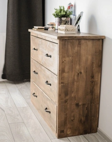 Comoda Chania, 3 sertare mari, lemn masiv pin, 100 x 45 x 100 cm - Img 6