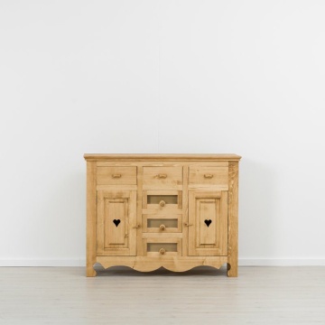 Comoda dormitor Rustic Flame cu 2 usi 6 sertare, Lemn masiv, 149 x 47 x 96 cm - Img 4