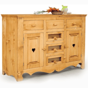 Comoda dormitor Rustic Flame lemn masiv, 2 usi si 6 sertare, 138 x 50 x 106 cm - Img 2