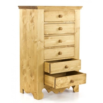 Comoda dormitor Rustika lemn masiv cu 6 sertare, 72 x 45 x 115 cm