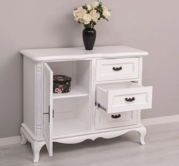 Comoda Julietta Classy lemn masiv, alb antichizat, 110 x 48 x 89 - Img 2