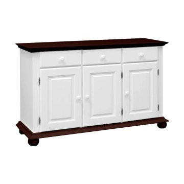 Comoda Sara, lemn masiv, 3 usi si 3 sertare, 144.3 x 45 x 86.5 cm, alb unt + nuc