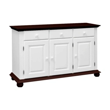 Comoda Sara, lemn masiv, 3 usi si 3 sertare, 144.3 x 45 x 86.5 cm, alb unt + nuc
