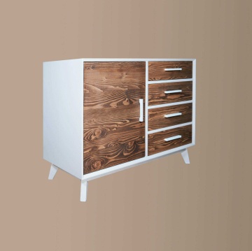 Comoda Terra Home 1 usa si 4 sertare, lemn masiv si mdf alb, 98 x 45 x 85 cm - Img 2
