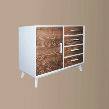 Comoda Terra Home 1 usa si 4 sertare, lemn masiv si mdf alb, 98 x 45 x 85 cm - Img 2