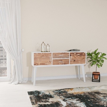 Comoda Terra Home, 2 usi si 2 sertare, lemn masiv si mdf alb, 138 x 38 x 80 cm - Img 1