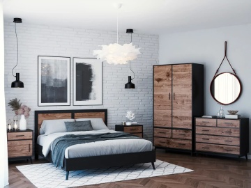 Comoda Terra Home 2 usi si 2 sertare, lemn masiv si mdf negru, 98 x 45 x 85 cm - Img 4