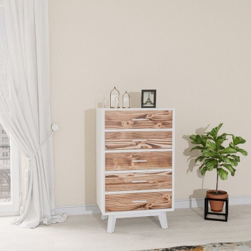 Comoda Terra Home cu 5 sertare, lemn masiv si mdf alb, 60 x 40 x 100 cm - Img 1