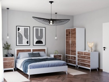 Comoda Terra Home cu 5 sertare, lemn masiv si mdf alb, 60 x 40 x 100 cm - Img 3