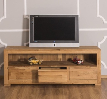 Comoda TV Stejar Wild Country, 3 sertare, lemn masiv stejar, 160 x 46 x 60 cm - Img 3