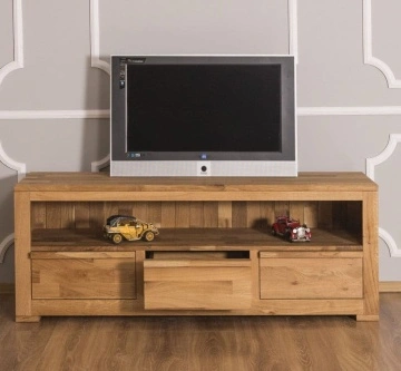 Comoda TV Stejar Wild Country, 3 sertare, lemn masiv stejar, 160 x 46 x 60 cm - Img 3