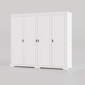 Dulap dormitor Isabella, lemn masiv, 4 usi, 230 x 58 x 198 cm, alb unt