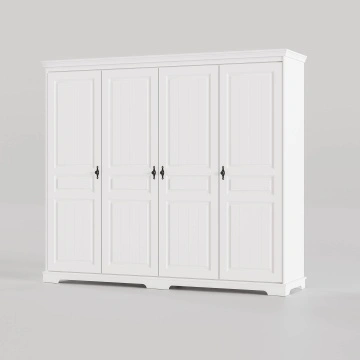 Dulap dormitor Isabella, lemn masiv, 4 usi, 230 x 58 x 198 cm, alb unt