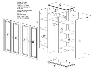 Dulap dormitor Noblesse cu 4 usi, 2 oglinzi, Lemn Masiv, 221 x 60 x 210 cm - Img 3