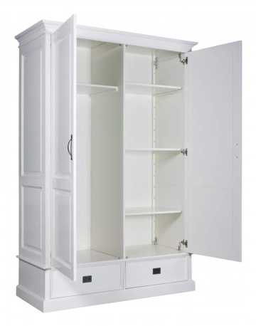 Dulap Lovely Home cu 2 usi si 2 sertare, lemn masiv alb, 140 x 62 x 210 cm - Img 4