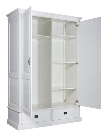 Dulap Lovely Home cu 2 usi si 2 sertare, lemn masiv alb, 140 x 62 x 210 cm - Img 4