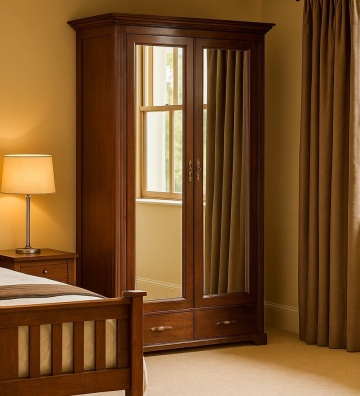 Dulap Nocce, 2 usi cu oglinzi, lemn masiv tei, 113 x 61 x 207 cm - Img 1