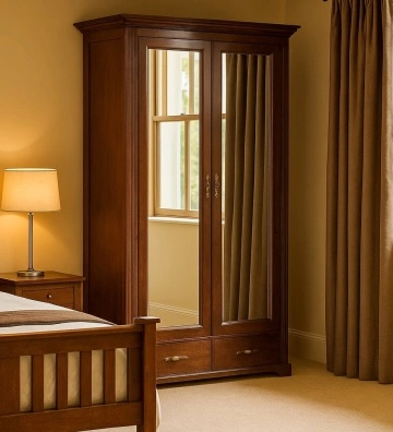 Dulap Nocce, 2 usi cu oglinzi, lemn masiv tei, 113 x 61 x 207 cm