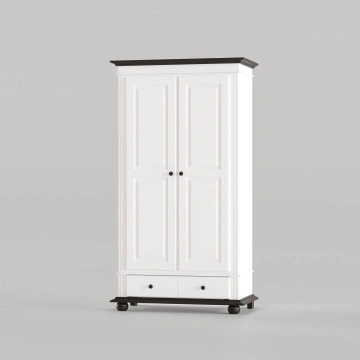 Dulap Sara 2 usi si 1 sertar, lemn masiv, 110 x 58 x 201 cm, alb unt + nuc