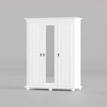 Dulap Sara cu 3 usi lemn masiv, 153.6 x 58 x 201 cm, alb unt + nuc - Img 3