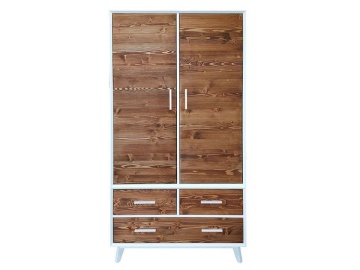 Dulap Terra Home cu 2 usi si 3 sertare, lemn masiv si mdf alb, 100 x 55 x 200 cm - Img 2