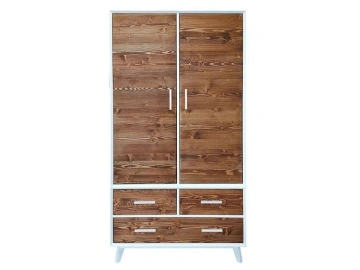 Dulap Terra Home cu 2 usi si 3 sertare, lemn masiv si mdf alb, 100 x 55 x 200 cm - Img 2