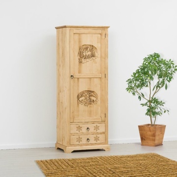 Dulap Ursul Carpatin lemn masiv, 1 usa si 2 sertare, 75 x 55 x 200 cm - Img 1