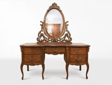 Masa de Toaleta Monalisa Classic Stil, 5 sertare, furnir nuc cu intarsie, 160 x 55 x H 190 cm