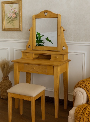 Masa de Toaleta Rustica din Lemn Masiv, 85 x 45/23 x 161 cm - Img 1