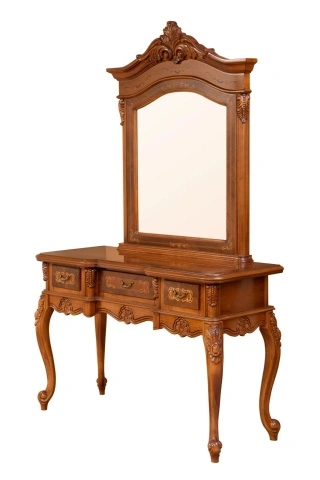 Masuta de toaleta cu oglinda si 3 sertare Josephine Classic Stil, furnir nuc, 134 x 54 x H 212 cm - Img 2