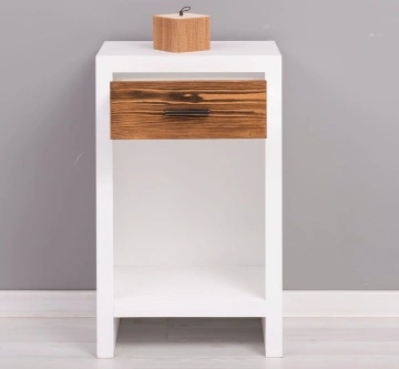 Noptiera cu 1 sertar Rustic Olala, lemn masiv + mdf, 45 x 30 x 74 cm - Img 5