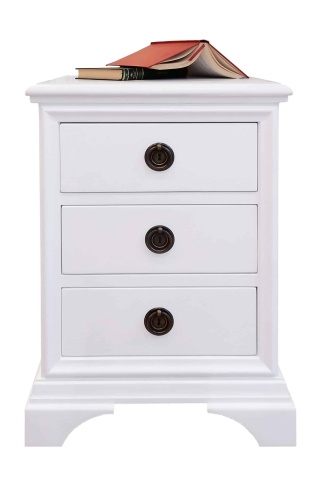 Noptiera dormitor Aurelia cu 3 sertare, 45 x 38 x 65 cm, lemn masiv alb - Img 2