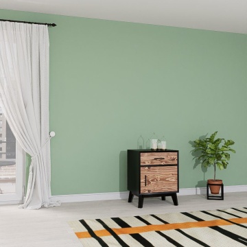 Noptiera Terra Home cu 1 usa si 1 sertar, lemn masiv si mdf negru, 50 x 40 x 64 cm - Img 1