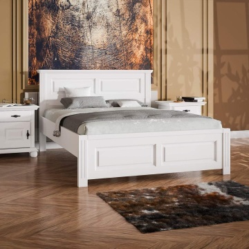 Pat Sara Prime lemn masiv finisaj alb unt, 90 cm, 120 cm, 140 cm, 160 cm sau 180 × 200 cm - Img 1