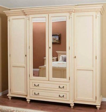 Set mobila dormitor Francesca Classic Stil, 4 piese, finisaj vopsit crem cu patina maro - Img 3