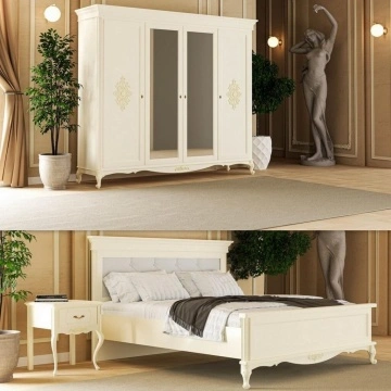 Set mobila dormitor Sabina Lux Classic Stil, 3 piese, finisaj vopsit crem Roma