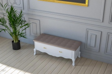 Bancheta tapitata cu 1 sertar Andra, lemn masiv, 150 x 40 x 40 cm - Img 2