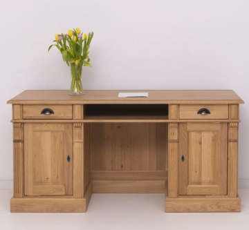 Birou Stejar Wild Country, 2 sertare si 2 usi, lemn masiv de stejar, spate inchis, 160 x 70 x 78 cm