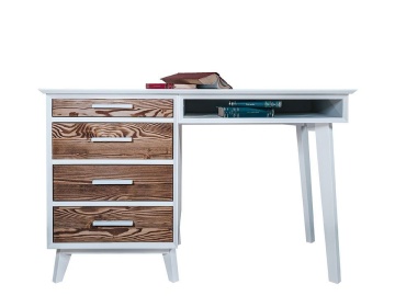 Birou Terra Home cu 4 sertare, lemn masiv si mdf alb, 120 x 60 x 76 cm - Img 2