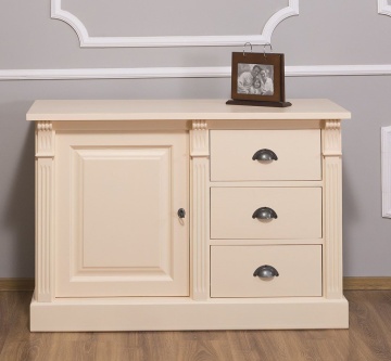 Comoda Cavaler lemn masiv, cu 1 usa si 3 sertare, 116 x 51 x 78 cm - Img 1
