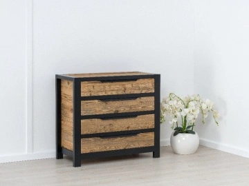 Comoda dormitor lemn masiv Rustic Loft cu 4 sertare, 100 x 50 x 90 cm - Img 3