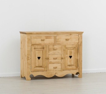 Comoda dormitor Rustic Flame cu 2 usi si 5 sertare, Lemn masiv, 129 x 50 x 100 cm - Img 2