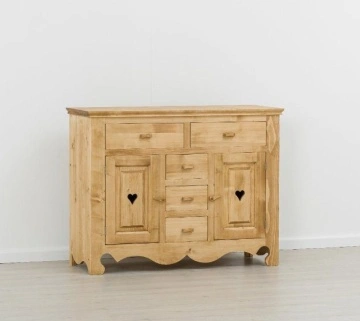 Comoda dormitor Rustika cu 2 usi si 5 sertare, Lemn masiv, 129 x 50 x 100 cm - Img 2