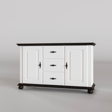 Comoda Sara, lemn masiv, 2 usi si 3 sertare, 144.3 x 45 x 86.5 cm, alb unt + nuc