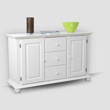 Comoda Sara, lemn masiv, 2 usi si 3 sertare, 144.3 x 45 x 86.5 cm, alb unt - Img 3