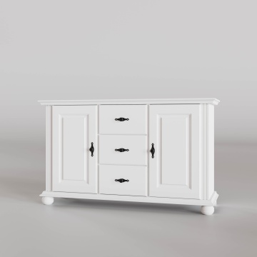 Comoda Sara, lemn masiv, 2 usi si 3 sertare, 144.3 x 45 x 86.5 cm, alb unt - Img 1
