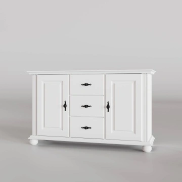 Comoda Sara, lemn masiv, 2 usi si 3 sertare, 144.3 x 45 x 86.5 cm, alb unt