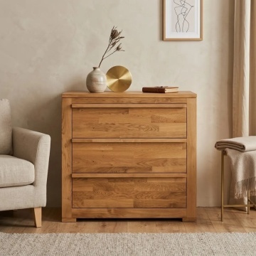 Comoda Stejar Masiv Wild Country cu 3 sertare, 95 x 50 x 90 cm